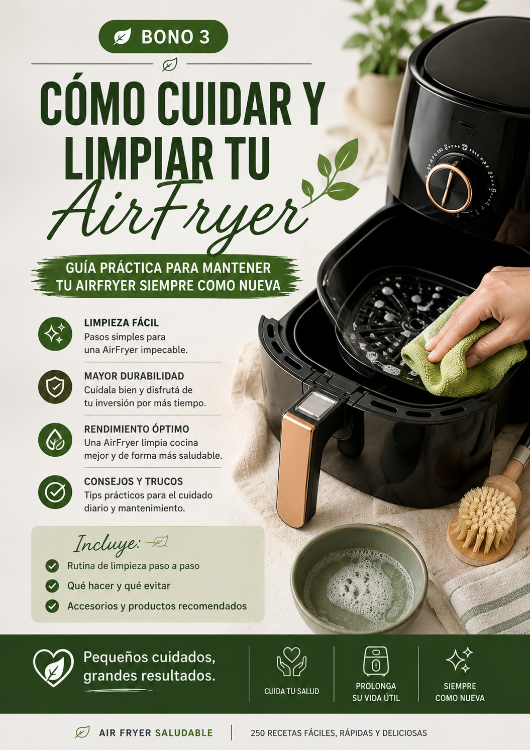 250 Recetas Saludables para tu AirFryer + 🎁 3 Bonos Exclusivos Premium