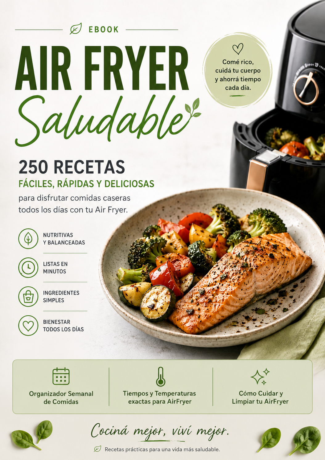 250 Recetas Saludables para tu AirFryer + 🎁 3 Bonos Exclusivos Premium